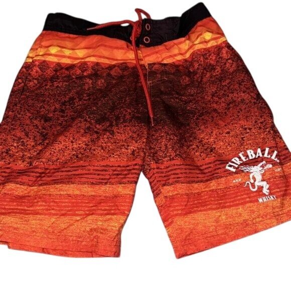 Fireball Whisky Mens Swim Trunks Red Gradient Striped Design With Pockets S - Picture 3 of 6
